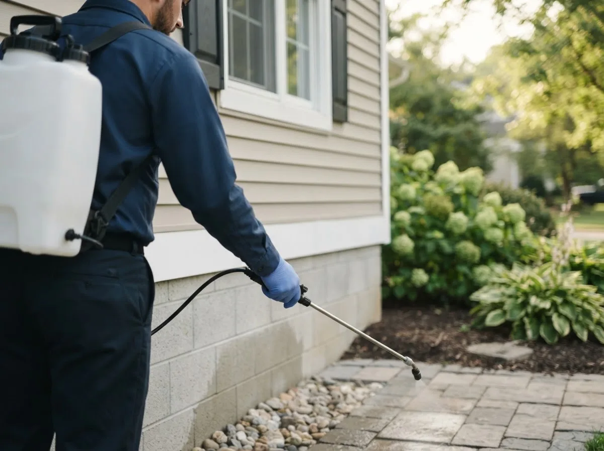 Pest control technician inspecting a home in Maplewood, OH